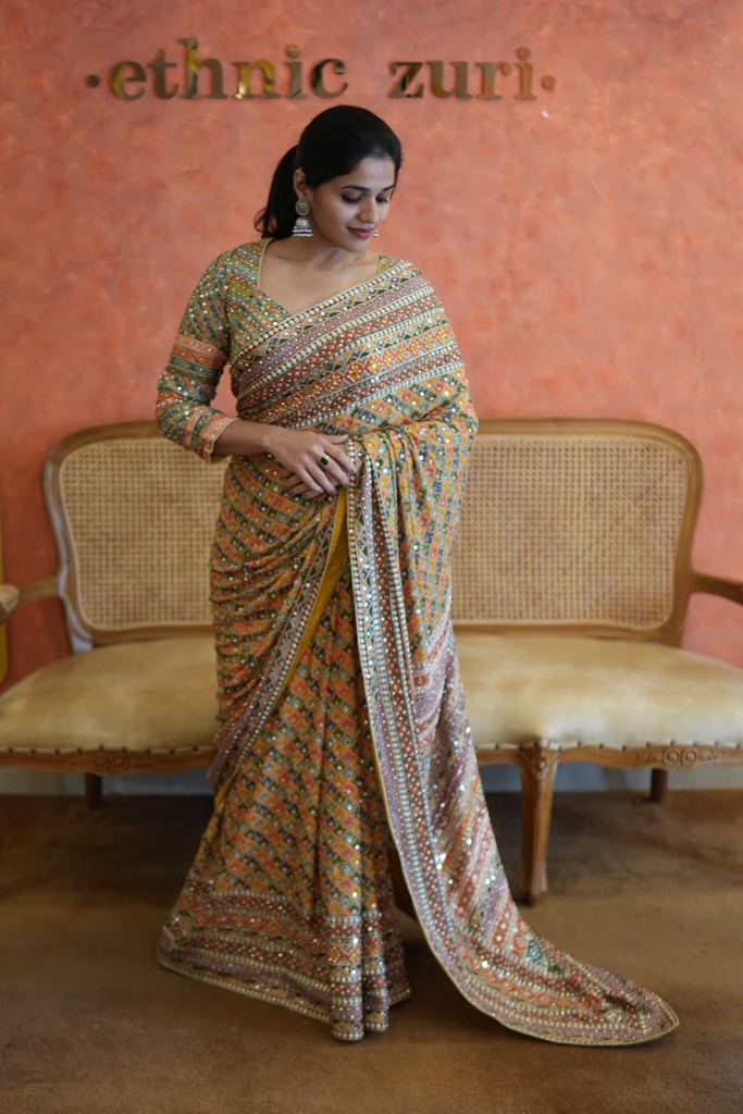 Premium Chiffon Sarees 5018 Yellow