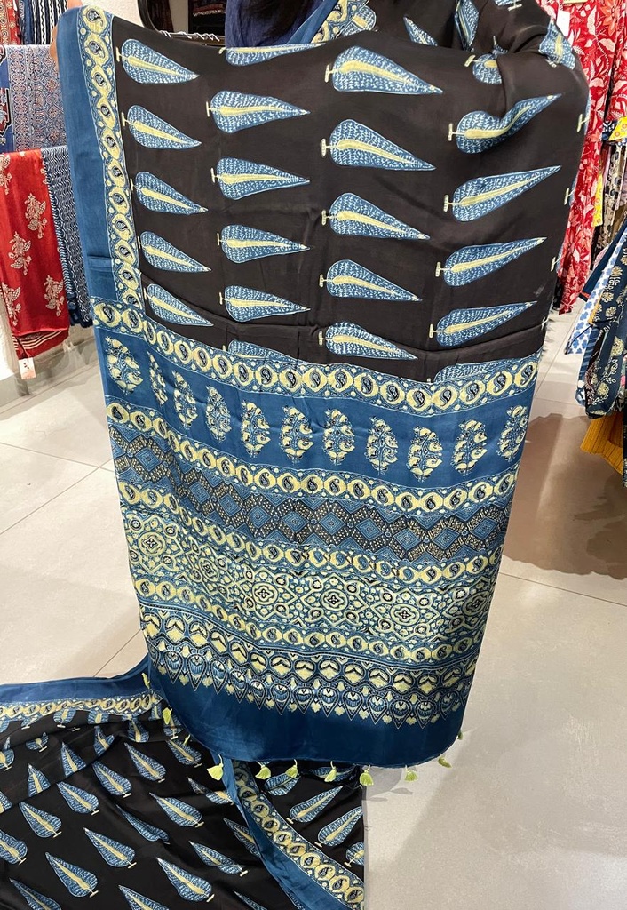 Premium Ajrakh Modal Silk Sarees 5033