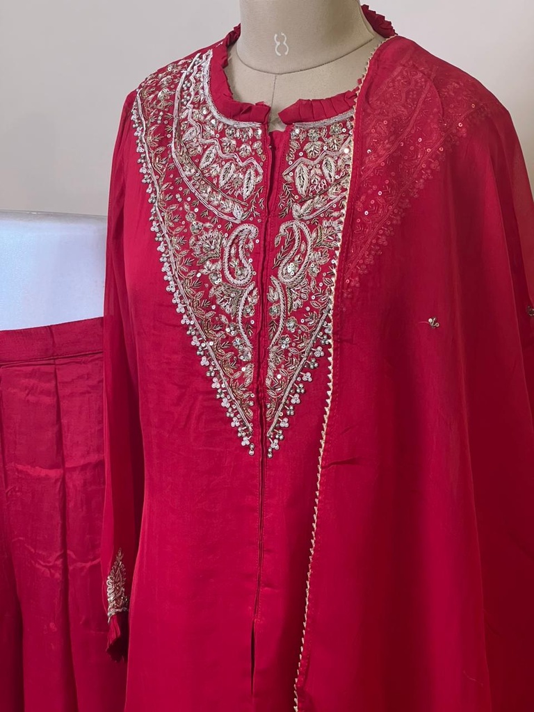 Designer Organza Kurti Sets 5046 Red