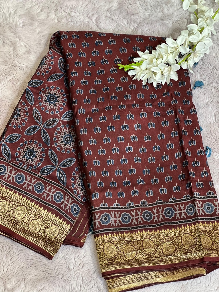 Ajrakh Dola Silk Sarees 5018
