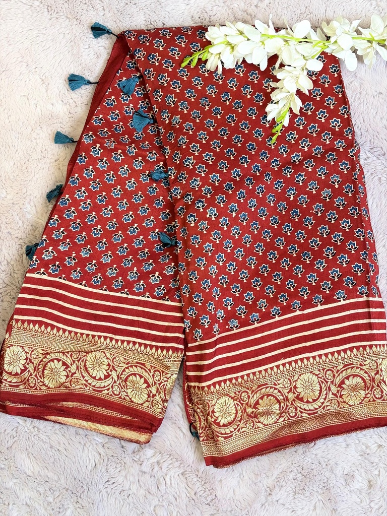 Ajrakh Dola Silk Sarees 5018