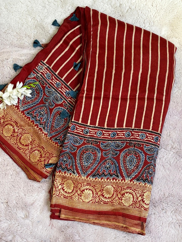 Ajrakh Dola Silk Sarees 5018 