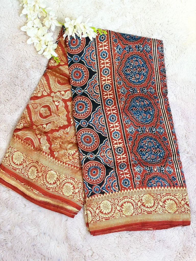Ajrakh Dola Silk Sarees 5018 