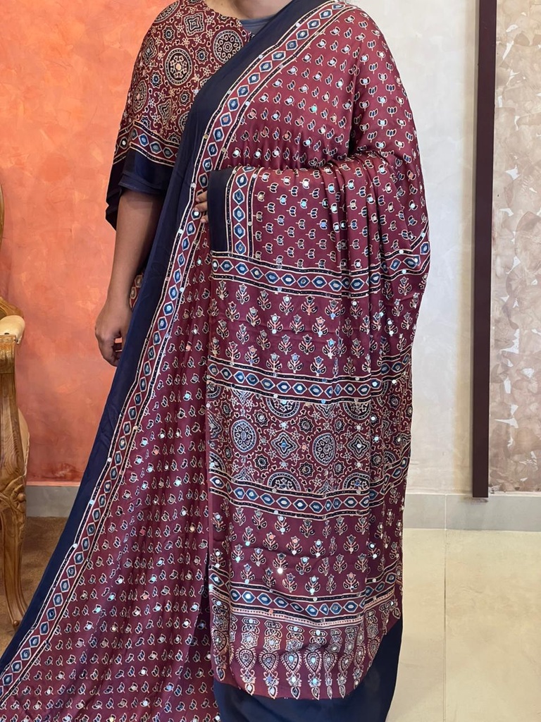 Ajrakh Silk Mirror Sarees 5036