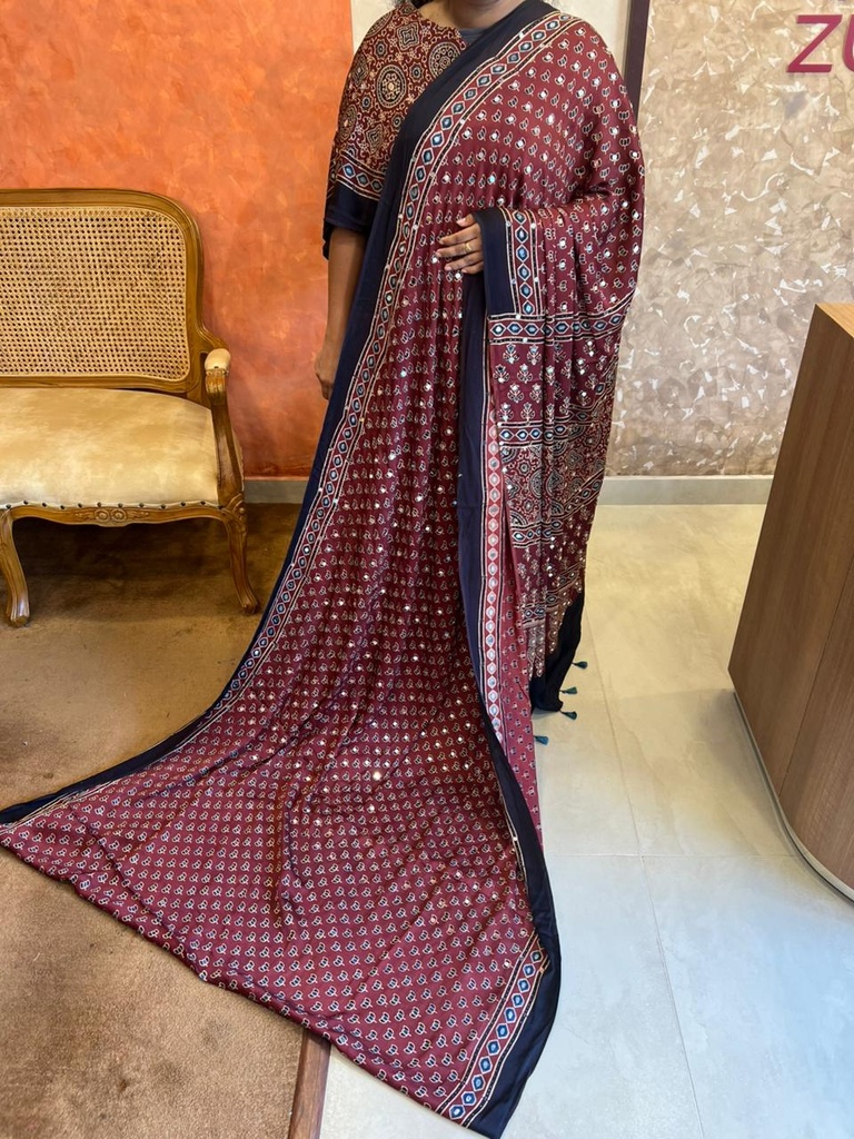 Ajrakh Silk Mirror Sarees 5036