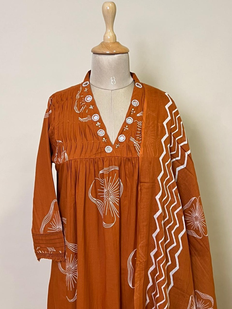 Premium Cotton Kurti Set 5609 Rust Orange