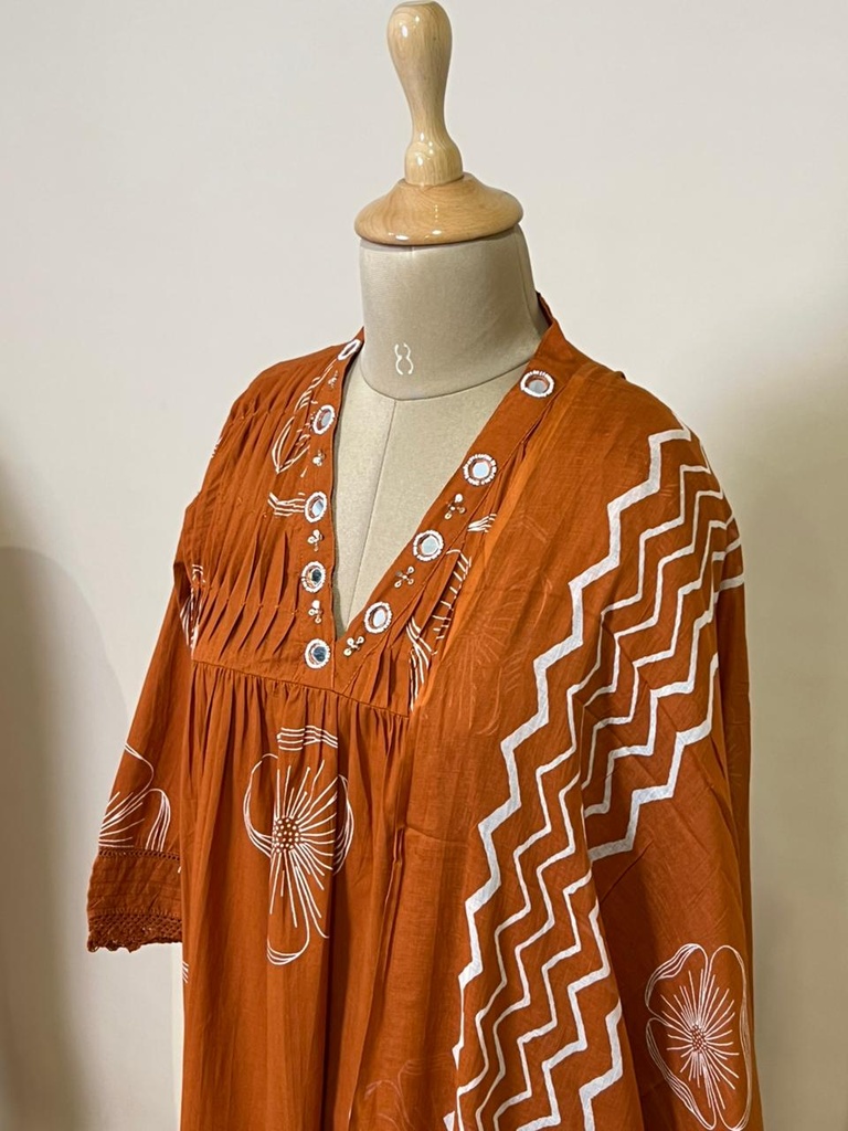 Premium Cotton Kurti Set 5609 Rust Orange