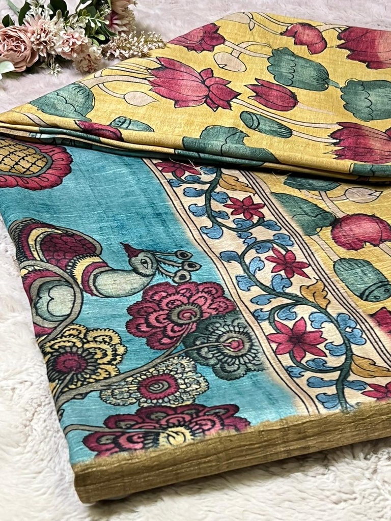 Kalamkari Digital Printed Saree 5018 Golden Yellow