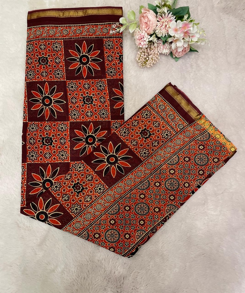 Ajrakh Cotton Sarees 5026
