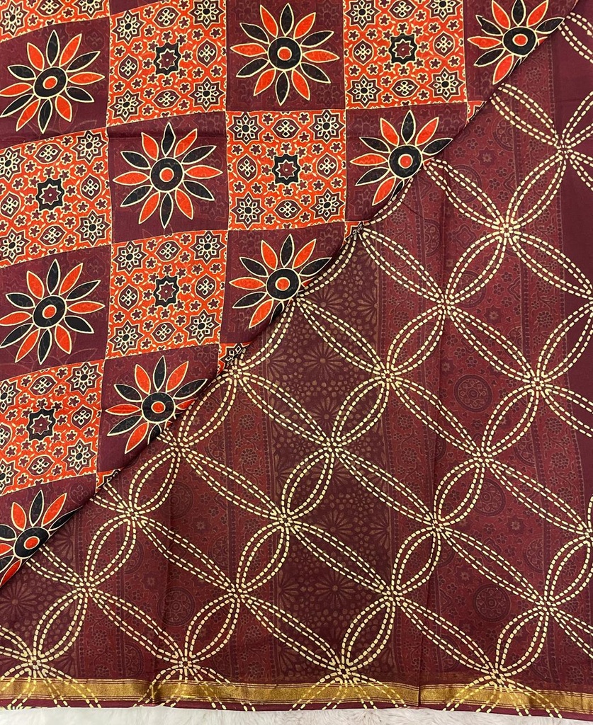Ajrakh Cotton Sarees 5026
