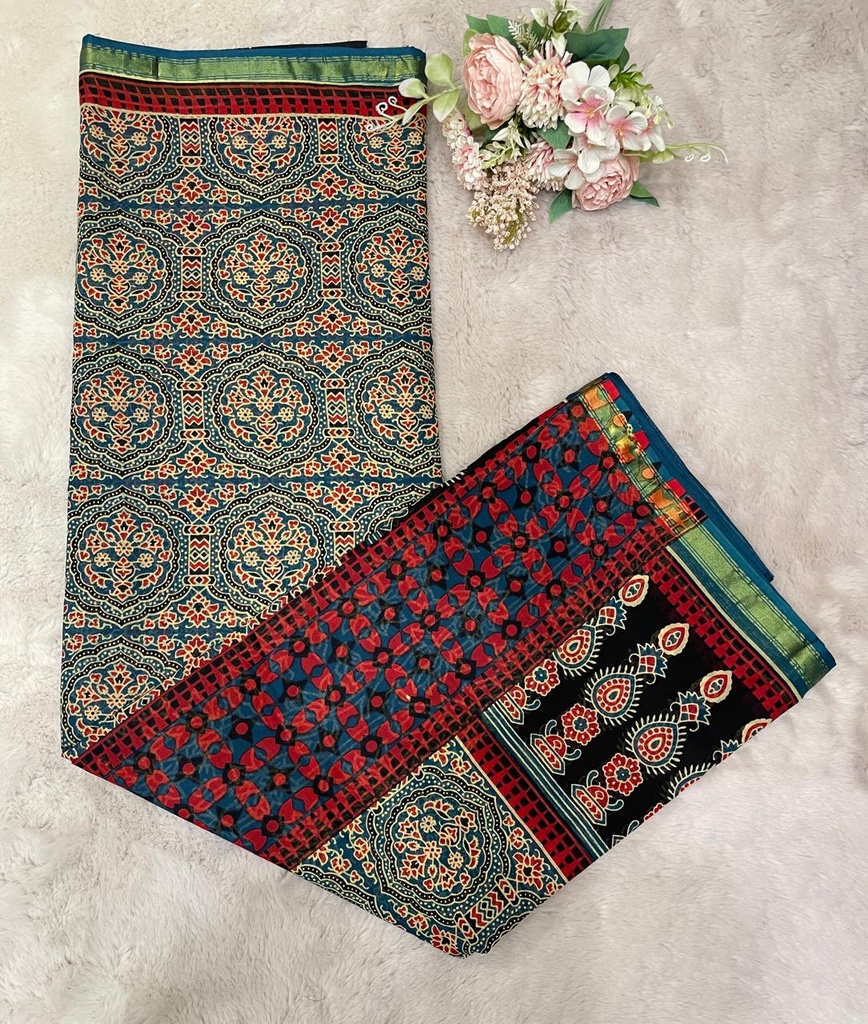 Ajrakh Cotton Sarees 5026