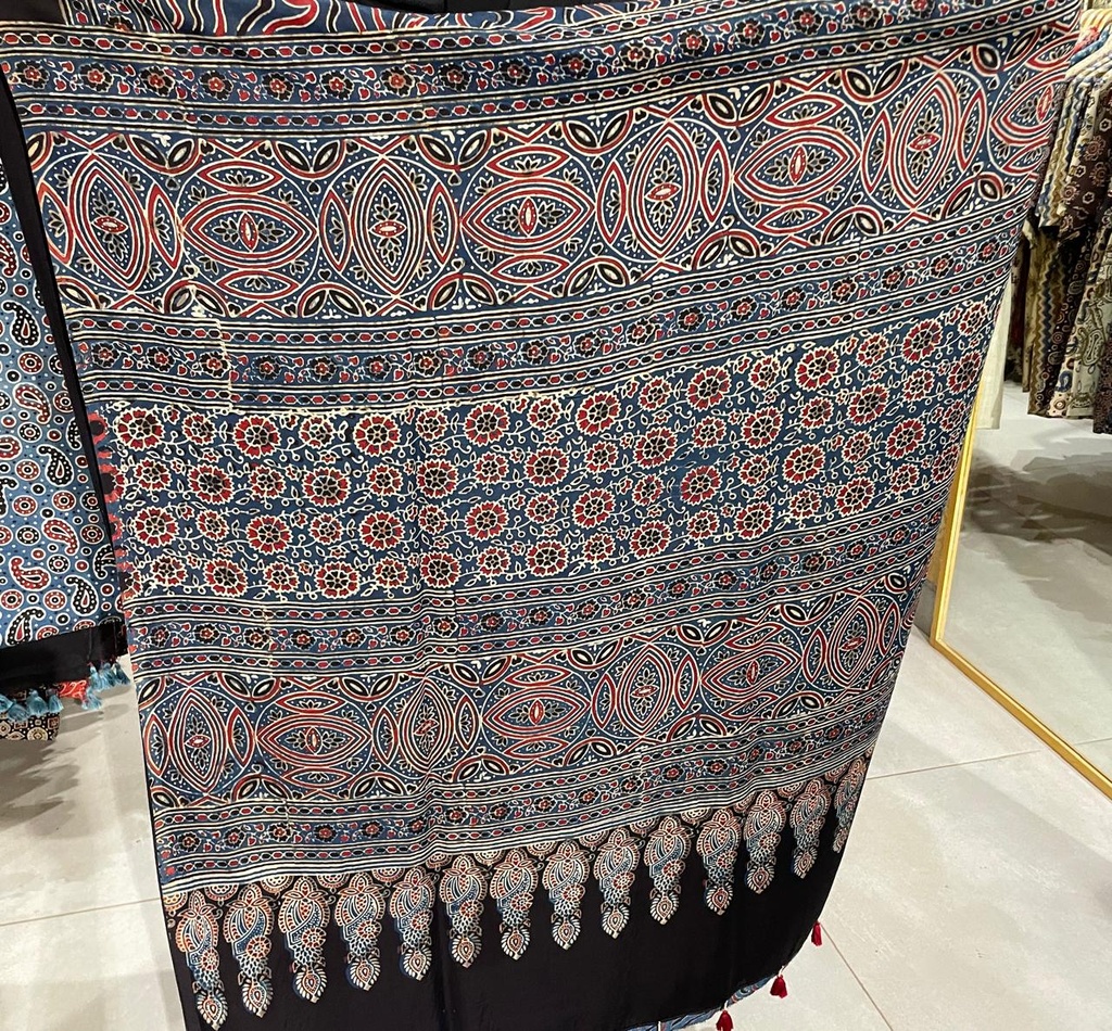 Ajrakh Modal Silk Saree 4243