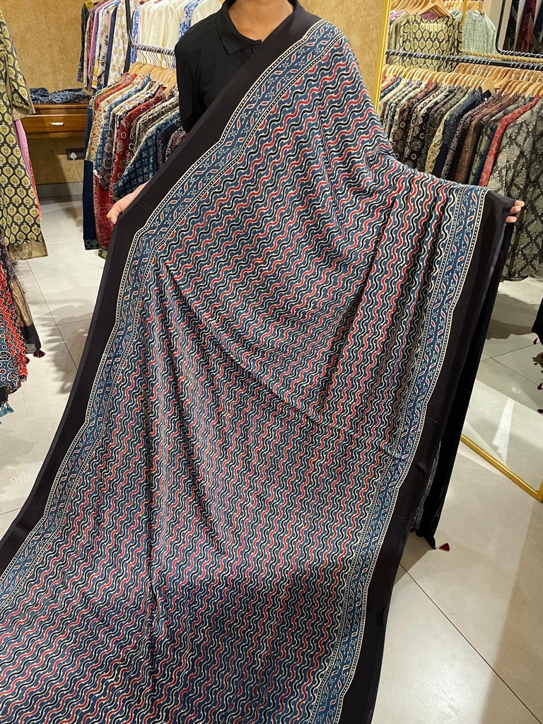 Ajrakh Modal Silk Saree 4243