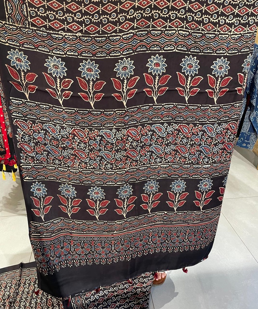 Ajrakh Modal Silk Saree 4243