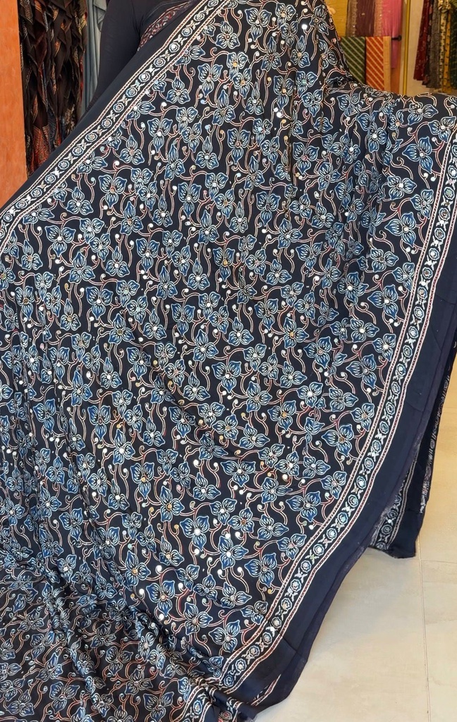 Ajrakh Silk Mirror Sarees 5036 BLACK 2