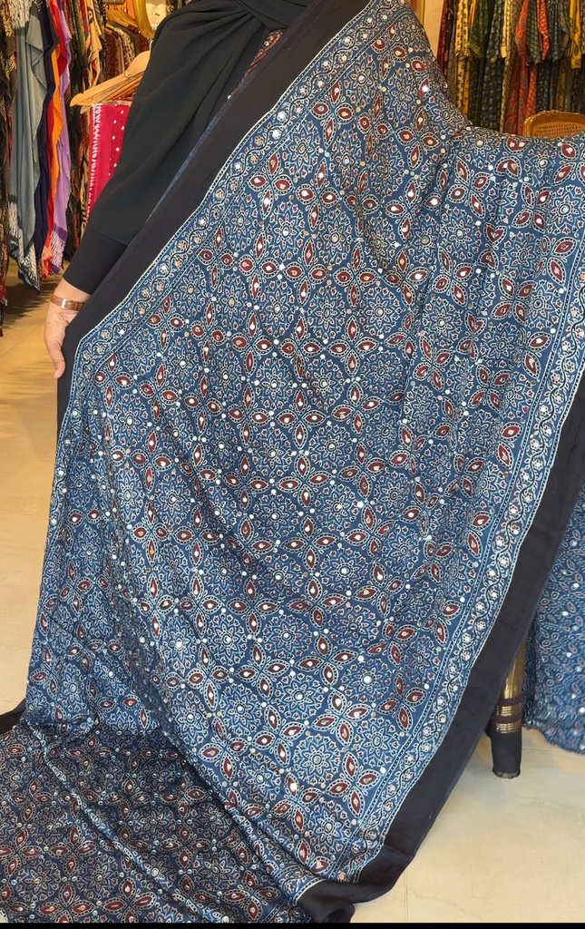 Ajrakh Silk Mirror Sarees 5036 BLUE Z