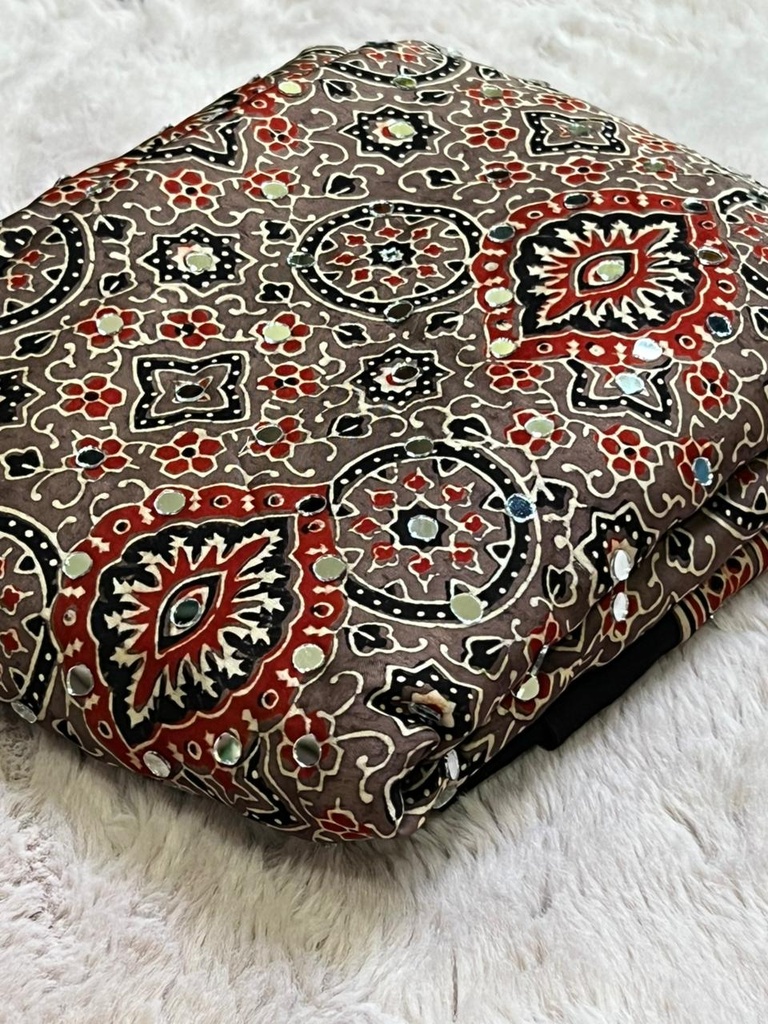 Ajrakh Silk Mirror Sarees 5036 BROWN 2