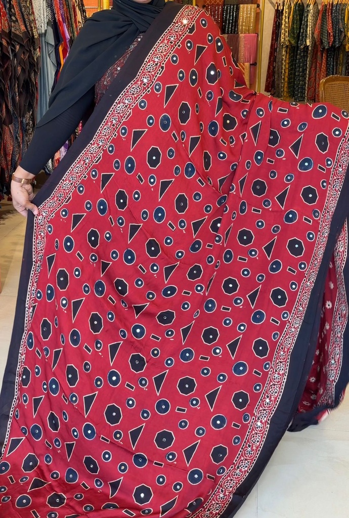 Ajrakh Silk Mirror Sarees 5036 RED