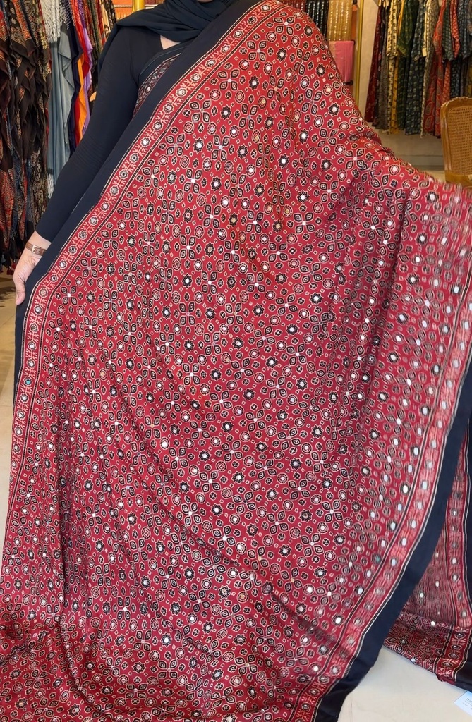 Ajrakh Silk Mirror Sarees 5036 RED Z3