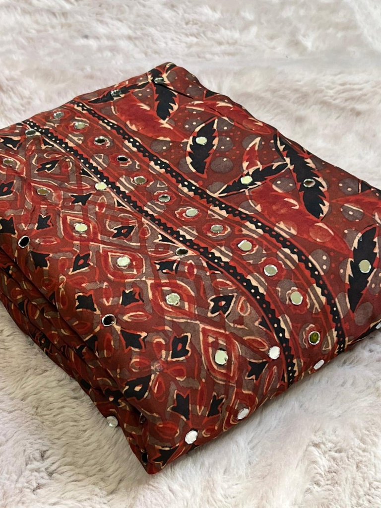 Ajrakh Silk Mirror Sarees 5036 RED Z1