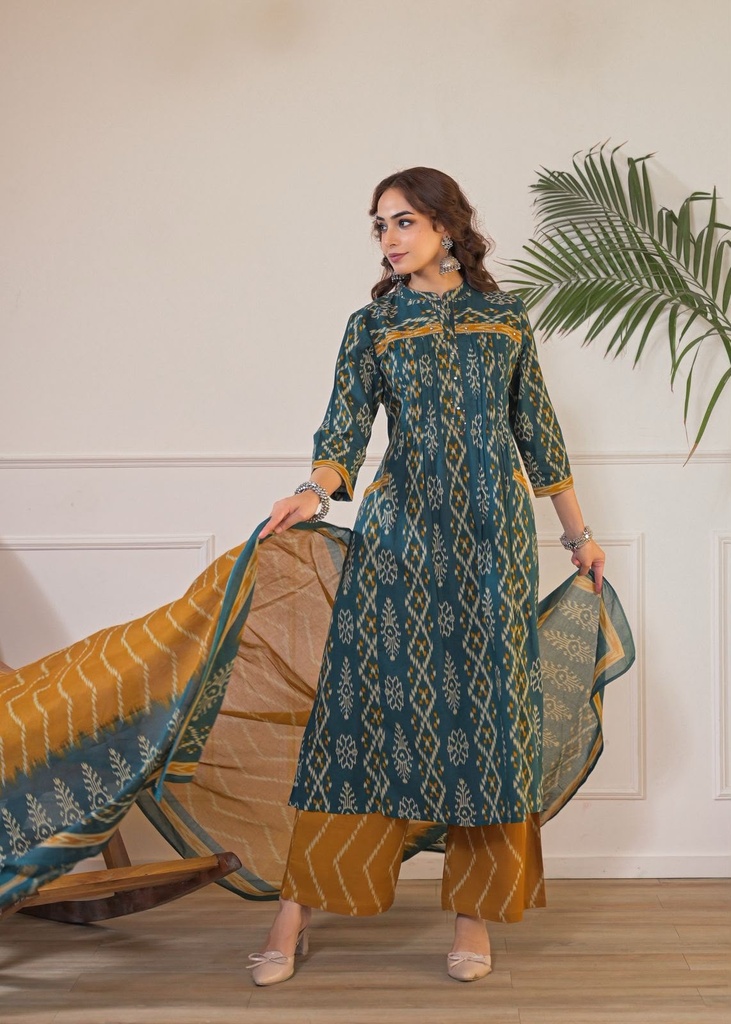 Ikkat Cotton Kurti Sets 5043