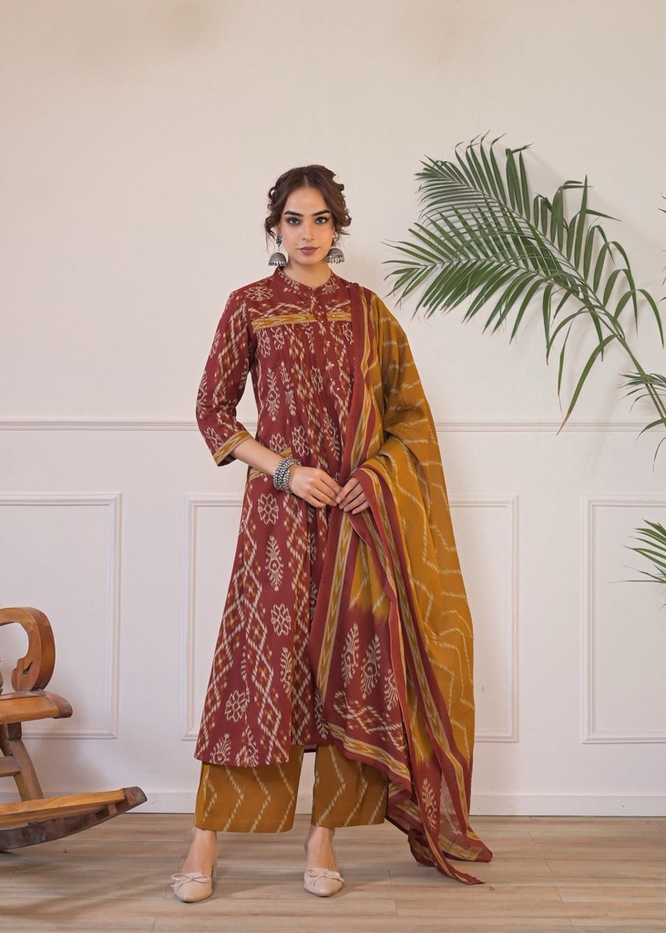 Ikkat Cotton Kurti Sets 5043