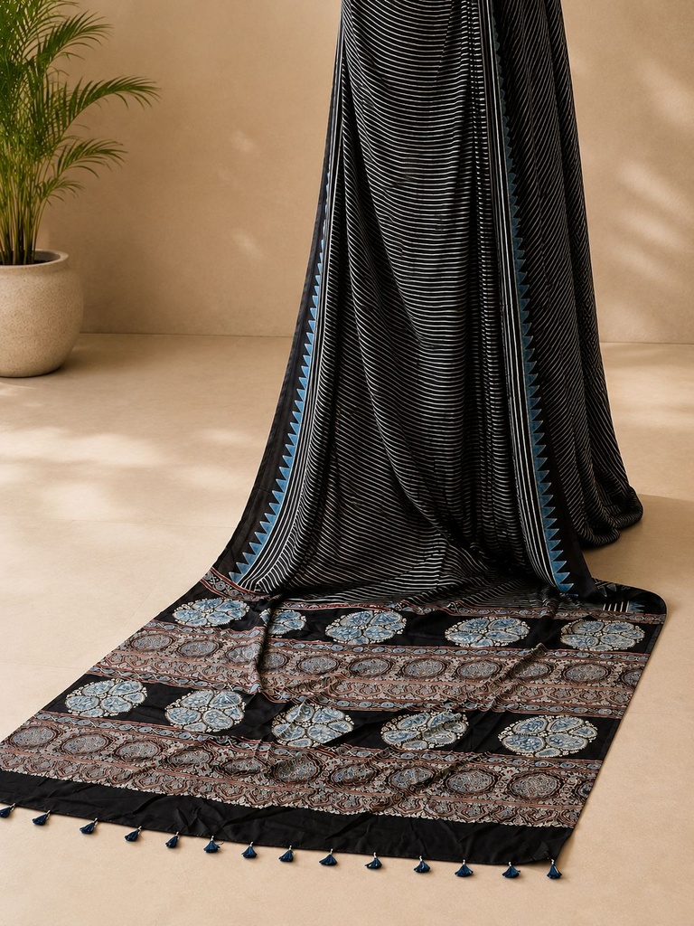 Ajrakh Modal Silk Sarees 4243 S19