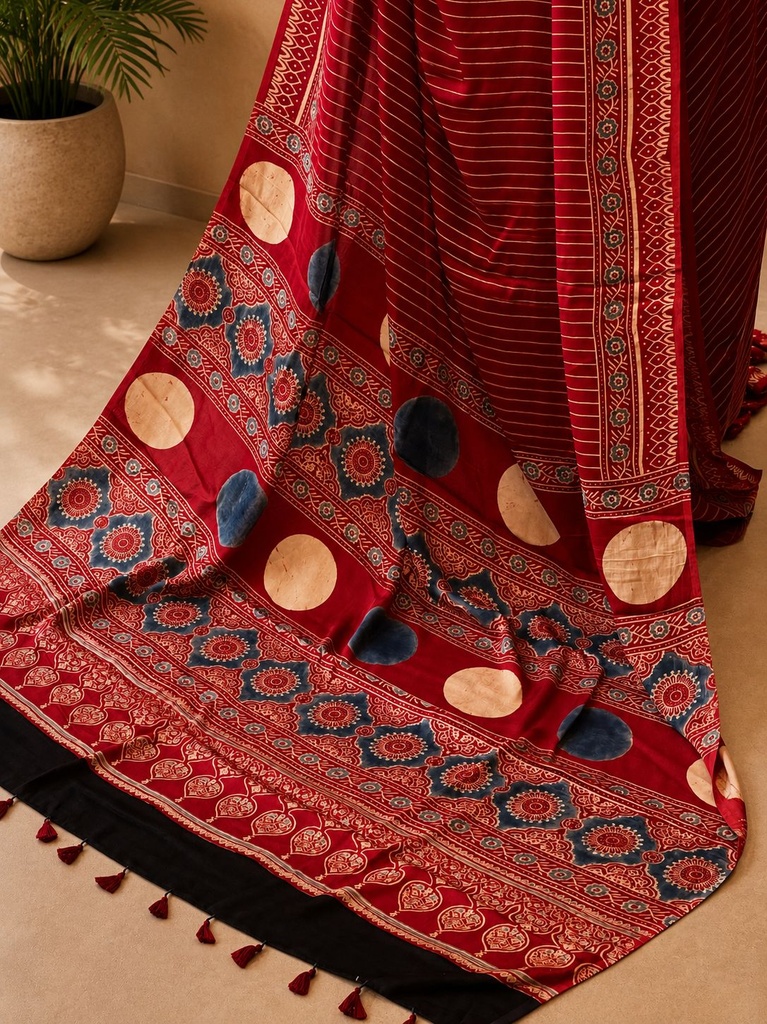 Ajrakh Modal Silk Sarees 4243 S17