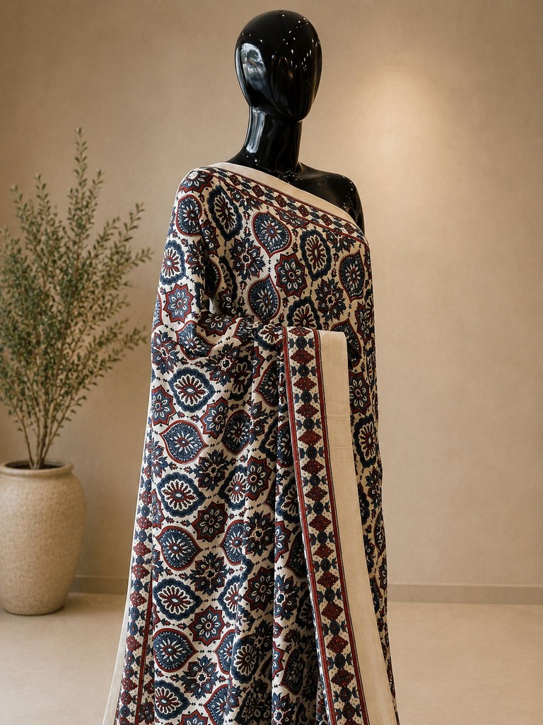 Ajrakh Modal Silk Sarees 4243 S23