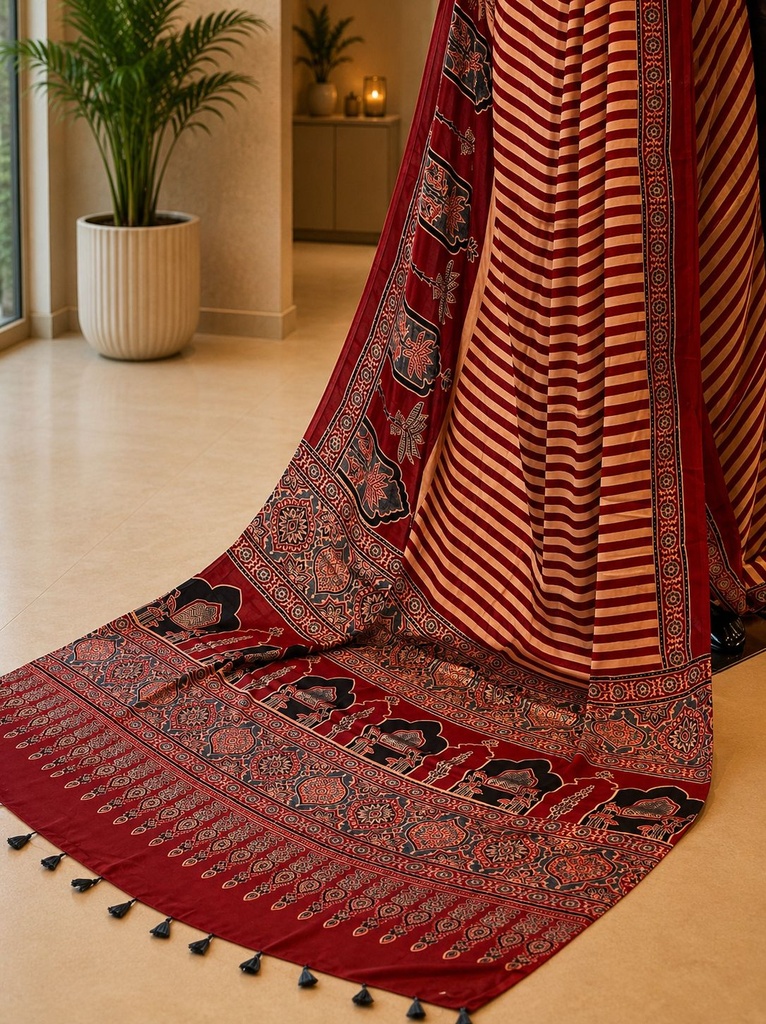 Ajrakh Modal Silk Sarees 4243