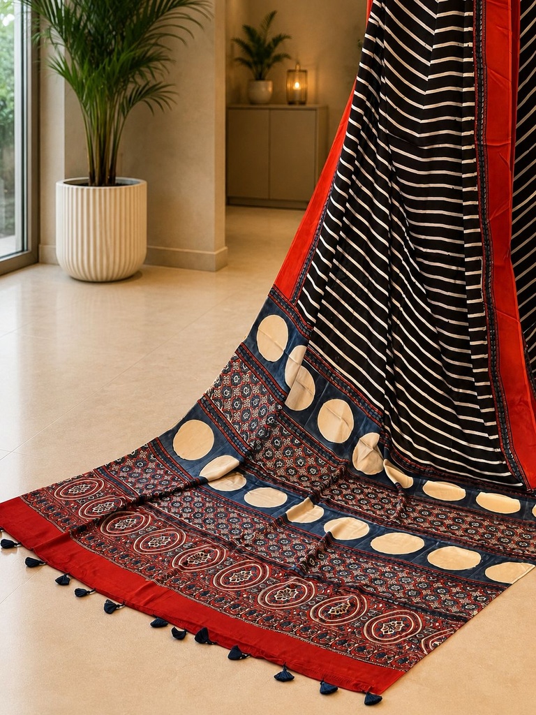 Ajrakh Modal Silk Sarees 4243