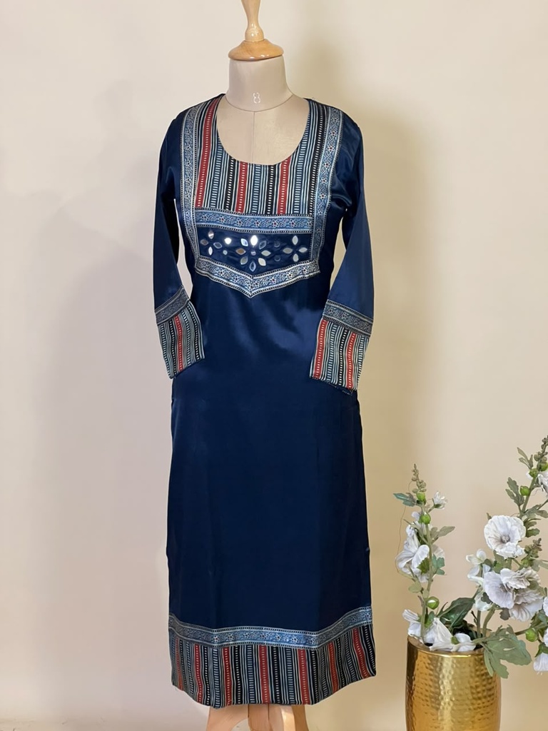 Ajrakh Mashru Silk Kurti 5053 BLUE