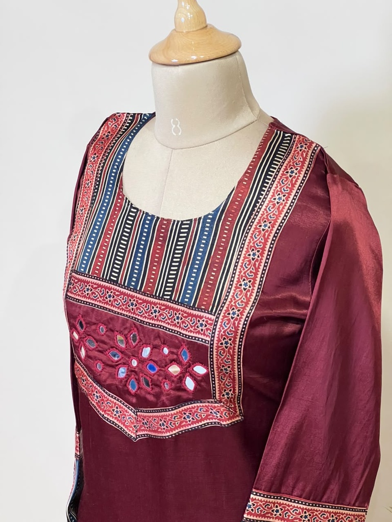 Ajrakh Mashru Silk Kurti 5053