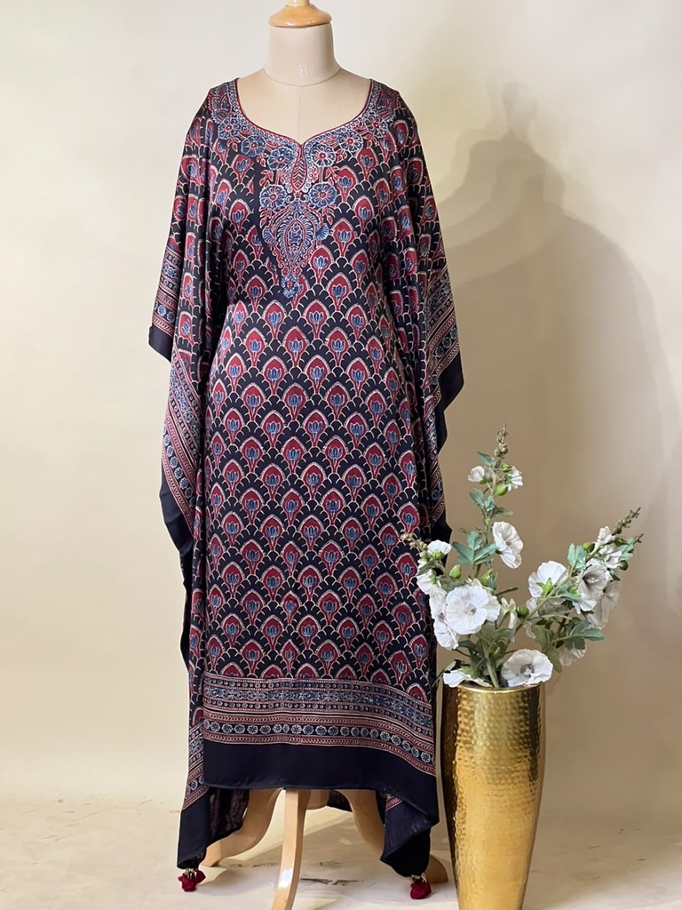 Premium Ajrakh Silk Kaftans 4801 BLACK 1