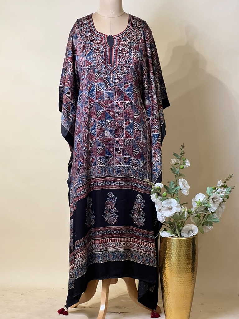Premium Ajrakh Silk Kaftans 4801 BLACK 6