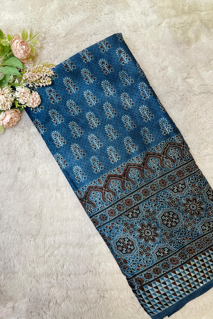 Ajrakh Handblock Printed Mashru Silk Fabric 4215