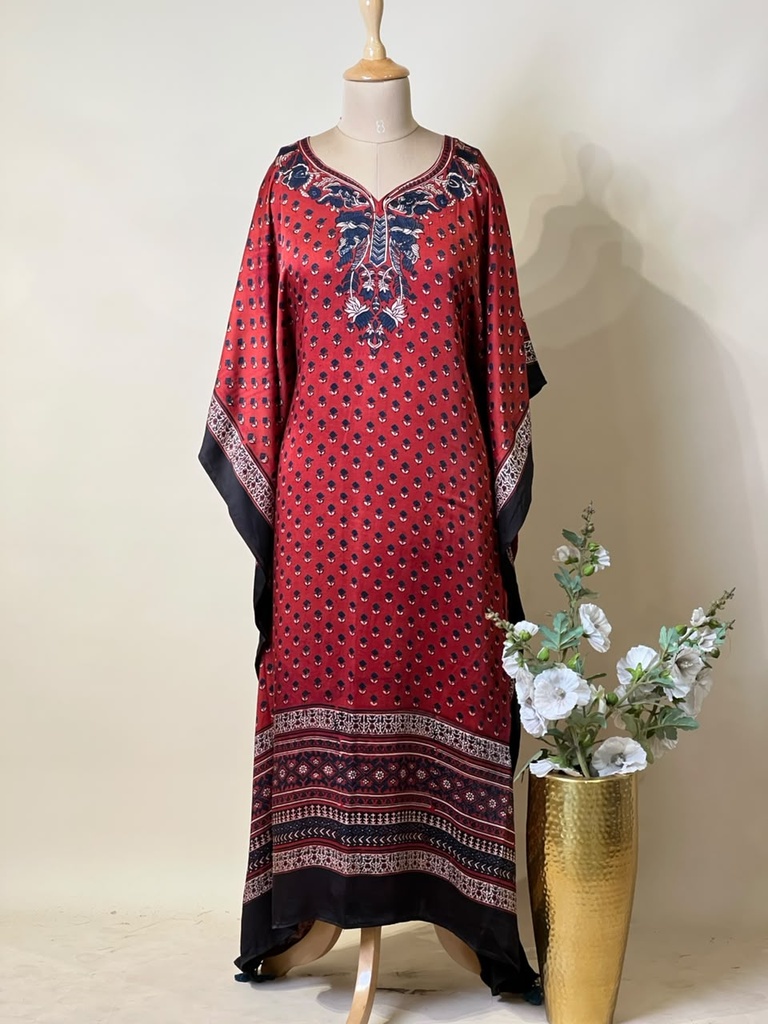 Premium Ajrakh Silk Kaftans 4801 RED 1