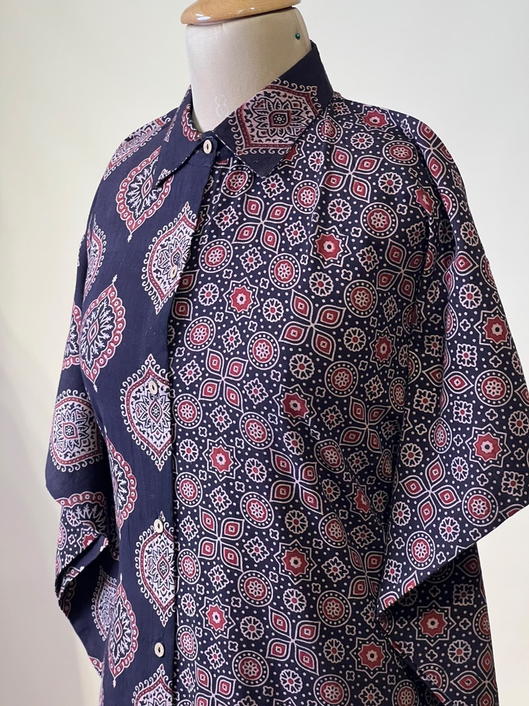 Ajrakh Kaftan Style Cotton Dress BLACK