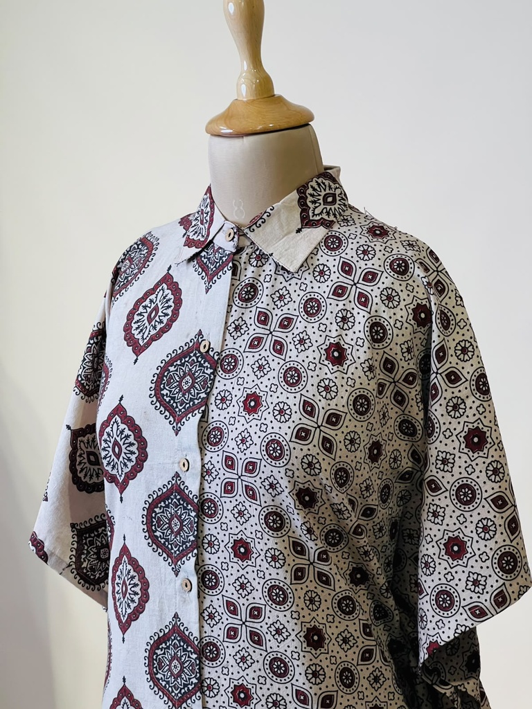 Ajrakh Kaftan Style Cotton Dress IVORY
