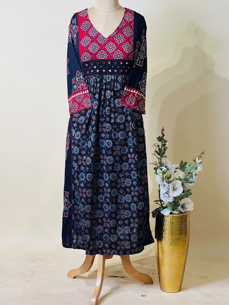 Ajrakh Cotton Aline Kurti 5029