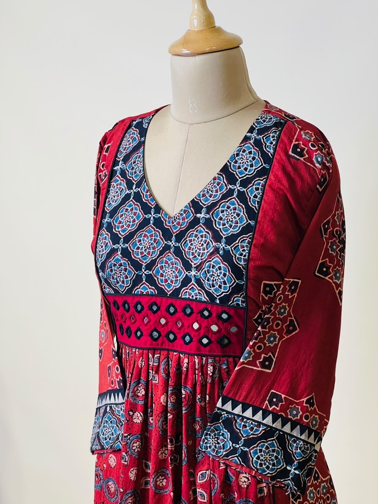 Ajrakh Cotton Aline Kurti 5029