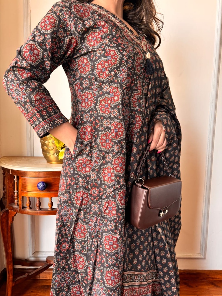 Ajrakh Anarkali Cotton Kurti Sets 5043