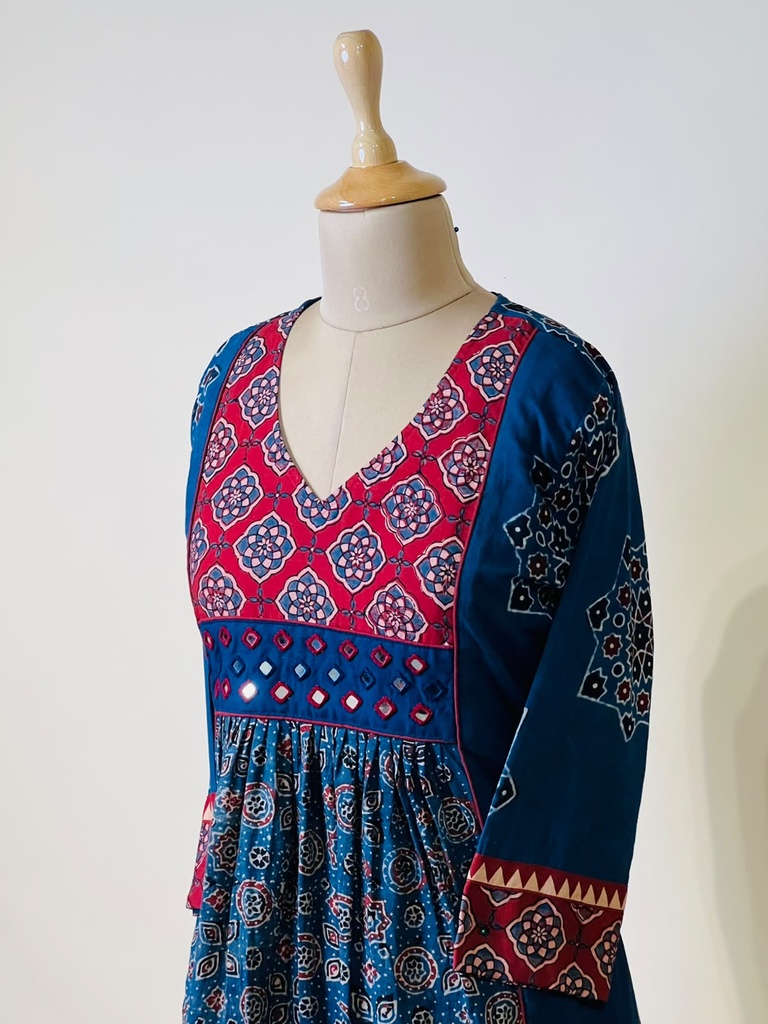 Ajrakh Cotton Aline Kurti 5029