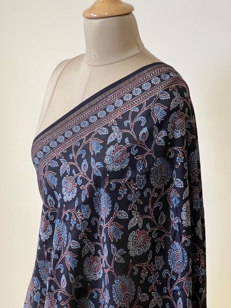 Ajrakh Chanderi Silk Dupatta 5017 BLACK D