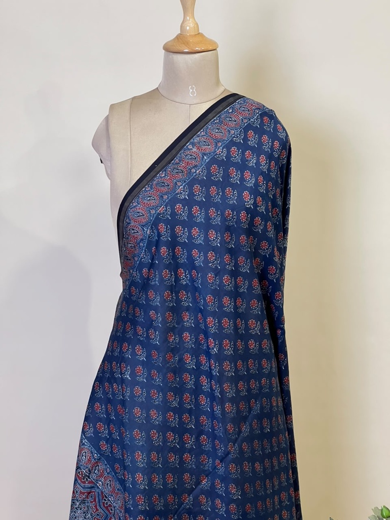 Ajrakh Chanderi Silk Dupatta 5017 BLUE D2