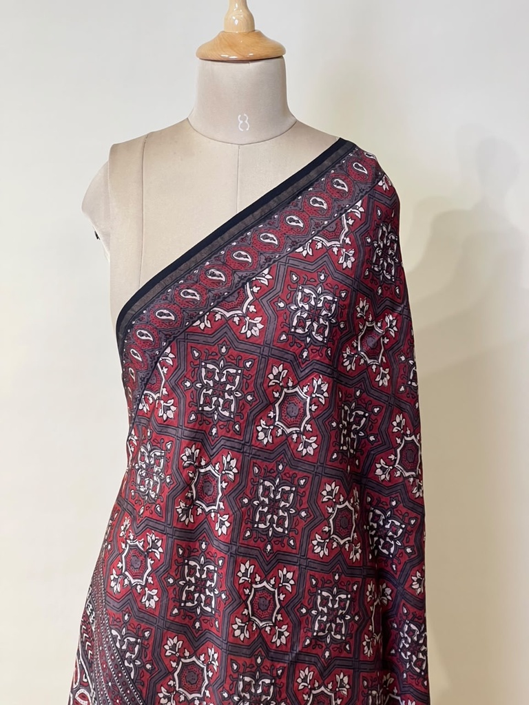 Ajrakh Chanderi Silk Dupatta 5017 BROWN D
