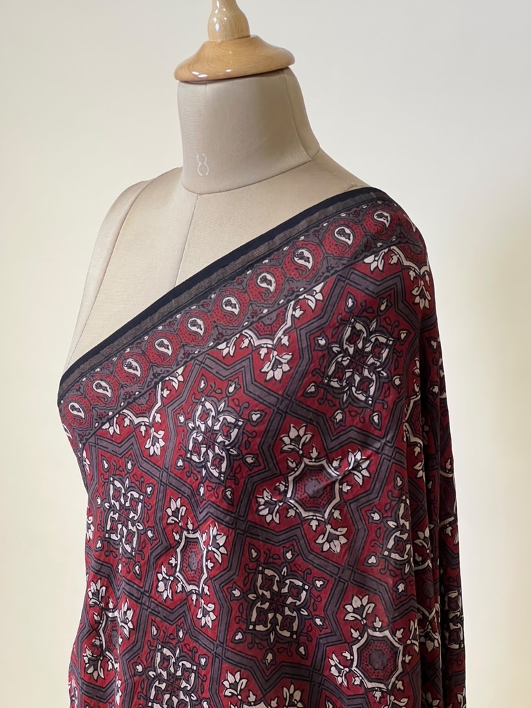 Ajrakh Chanderi Silk Dupatta 5017 BROWN D