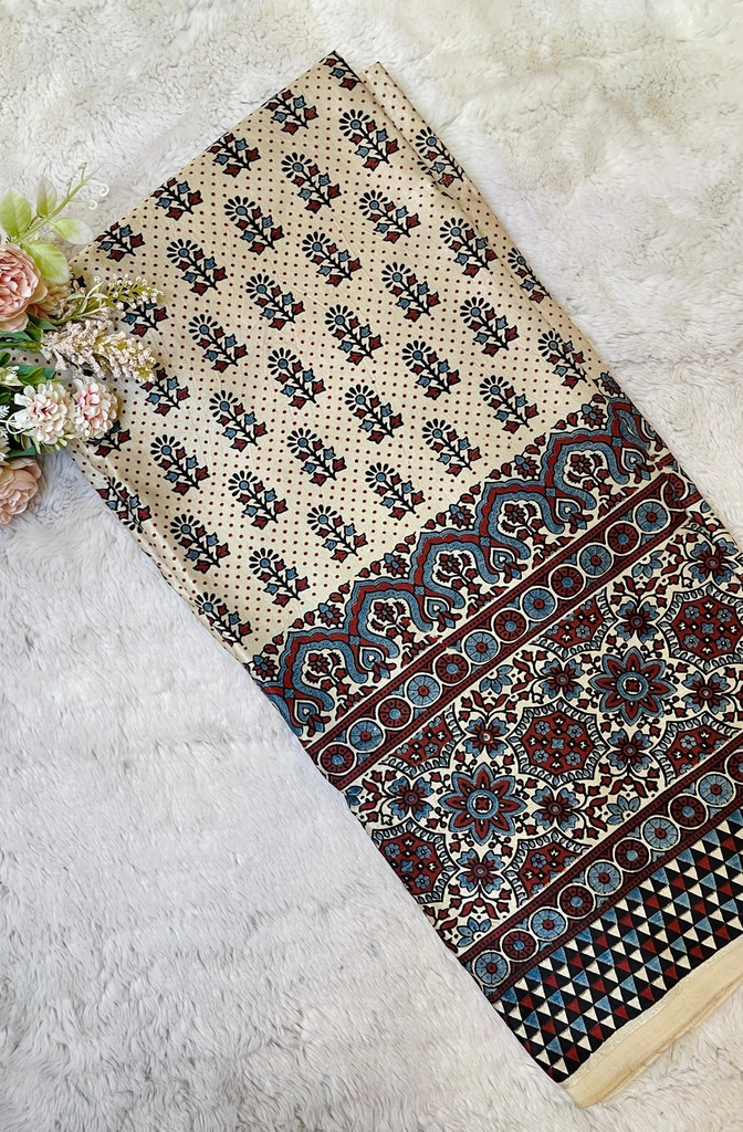 Ajrakh Handblock Printed Mashru Silk Fabric 4215