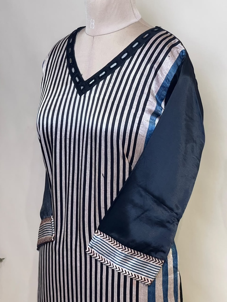Ajrakh Mashru Silk Kurti 5053 BLACK