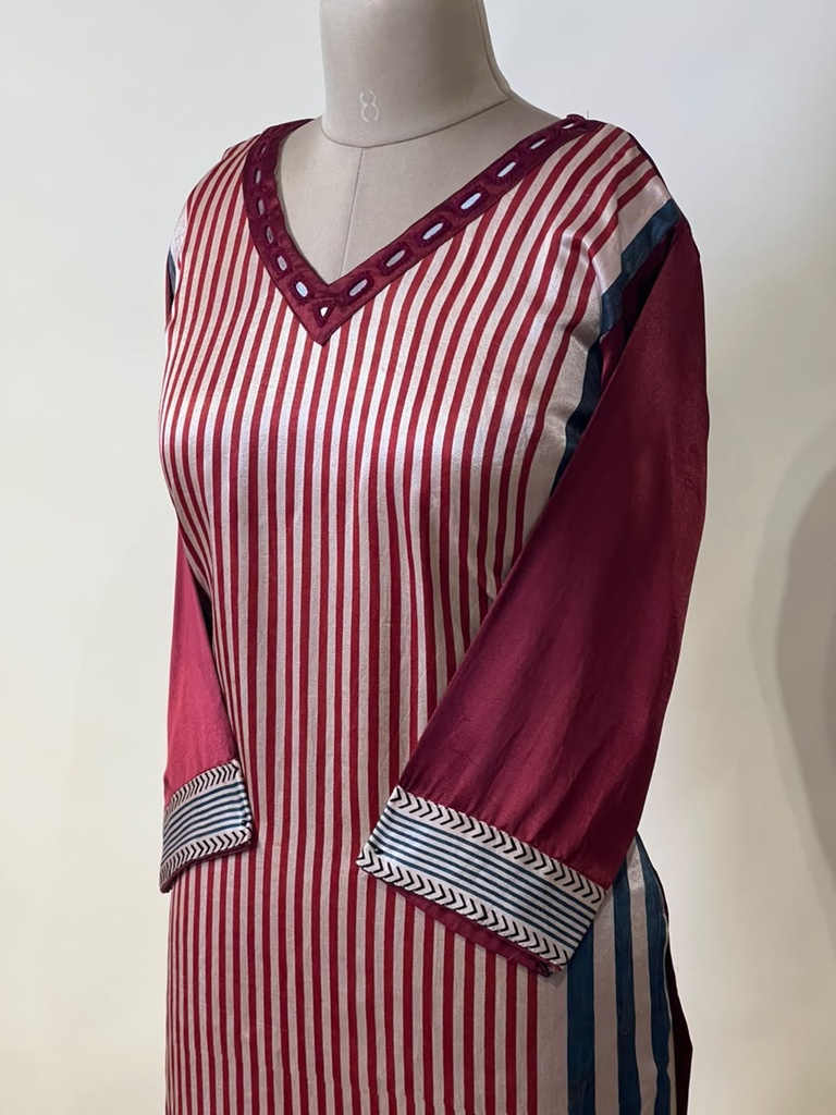 Ajrakh Mashru Silk Kurti 5053 RED